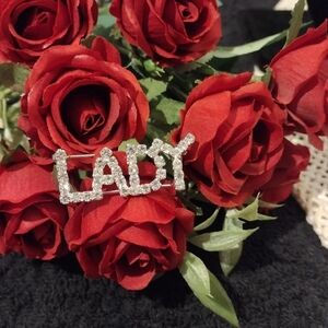 Diva style LADY Rhinestone brooch pin statement piece